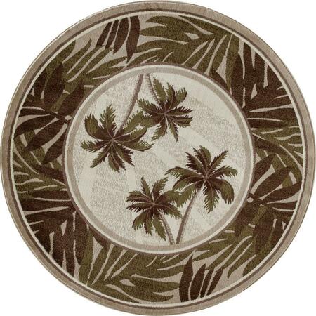 ART CARPET 8 Ft. Palm Coast Collection Frond Woven Round Area Rug, Beige 841864131380